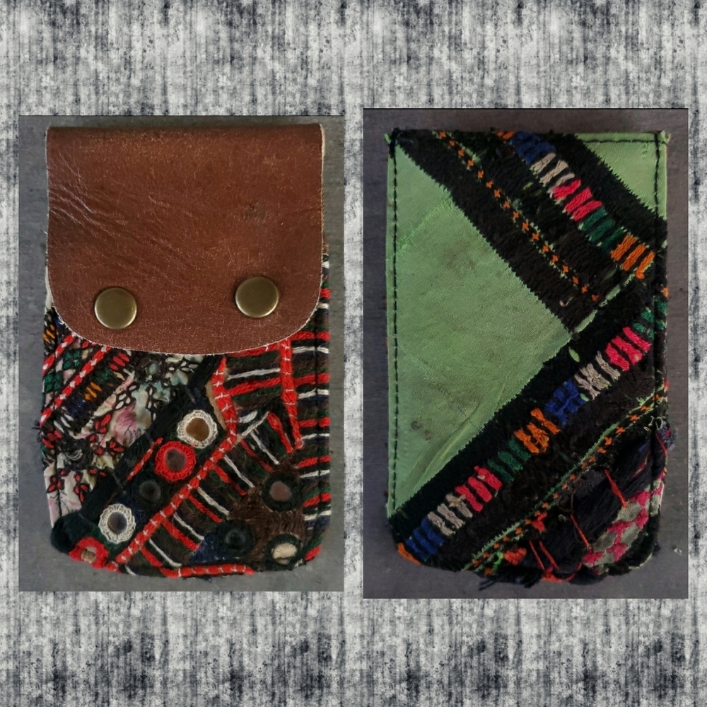 🕺🥂 Free People Boho Embroidered Repurposed vtg banjara hippie Wallet card case
